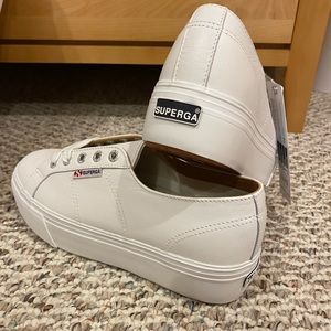 Superga Nappa White Leather Platform Sneakers - new with tags!